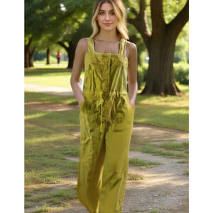 Alistair Mackay Jumpsuit 10 Yellow Square Neck Wide Leg Shoulder‎ Strap Babydoll